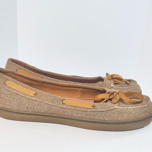 Sperry Top Sider Women's Sz11 Brown Woven Tweed Fabric Ribbon Ties STS90323